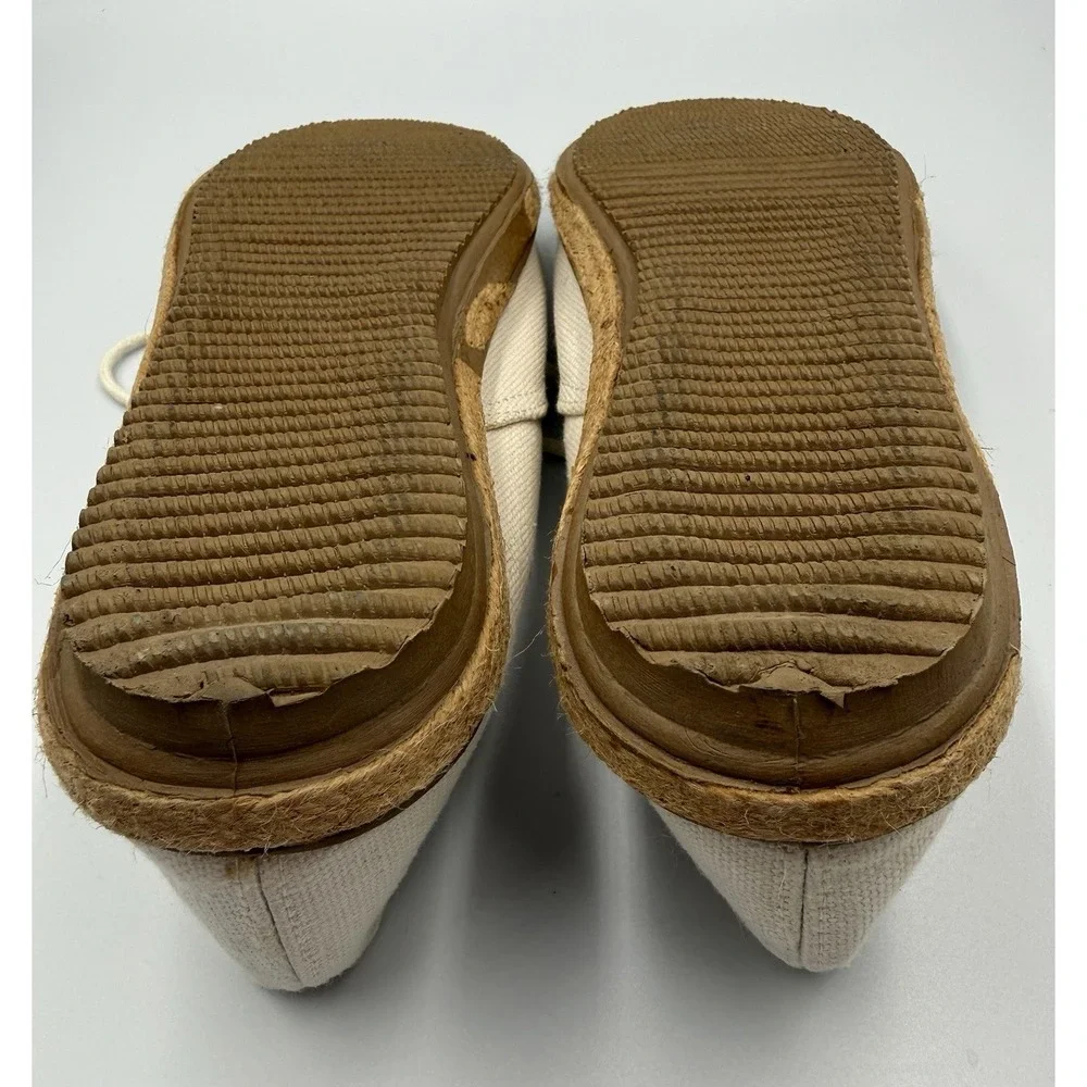 Womens‎ Size 8 Cream Canvas Lace Up Espadrille Flats Casual Shoes
